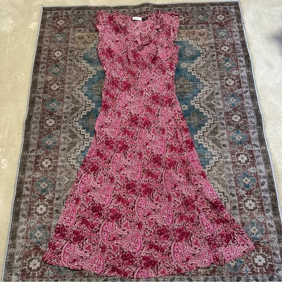 Y2k Charlotte Russe Pink paisley print maxi dress with ruffles Size Large - Picture 1 of 9